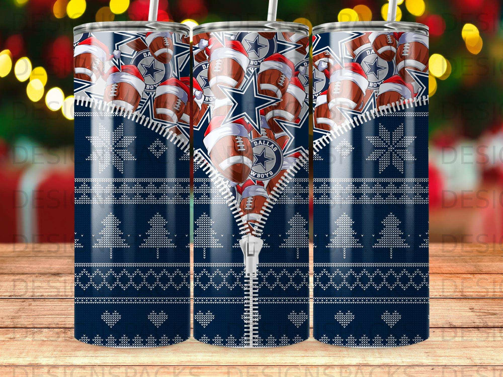Dallas Cowboys zipper tumbler with snowflake and argyle pattern.