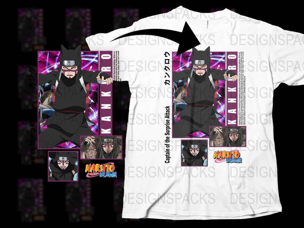 Naruto Anime T-Shirt, Kankuro Character Graphic Tee, Unisex Manga Shirt, Full Color Design, Casual Wear