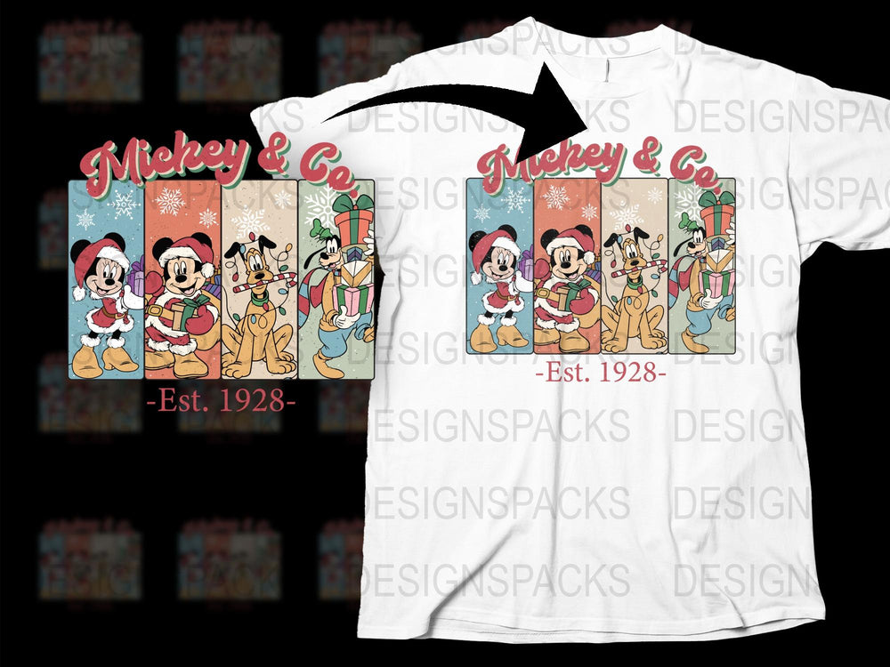 Vintage Mickey and Co Cartoon T-Shirt, Classic Disney Characters, Est. 1928, Kids and Adult Sizes Available