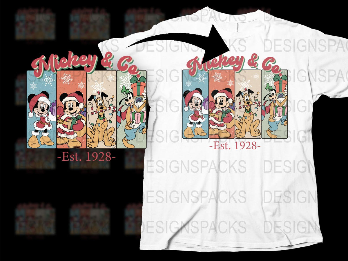 Vintage Mickey and Co Cartoon T-Shirt, Classic Disney Characters, Est. 1928, Kids and Adult Sizes Available