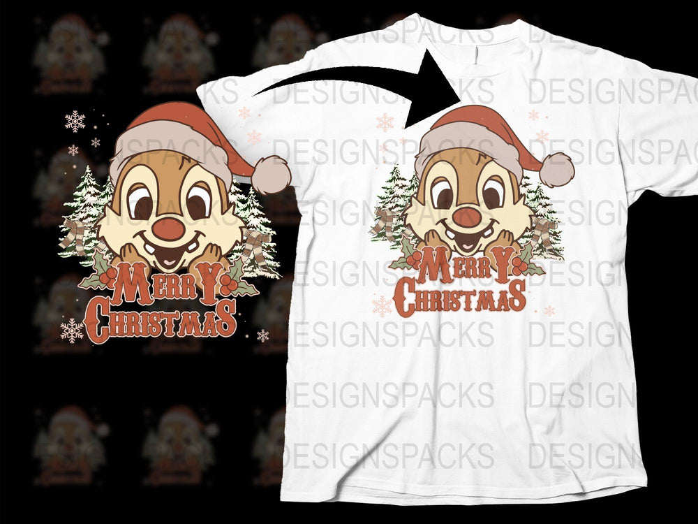 Merry Christmas T-Shirt with Cartoon Reindeer and Snowflakes, Unisex Holiday Shirt, Festive Winter Apparel for All Ages