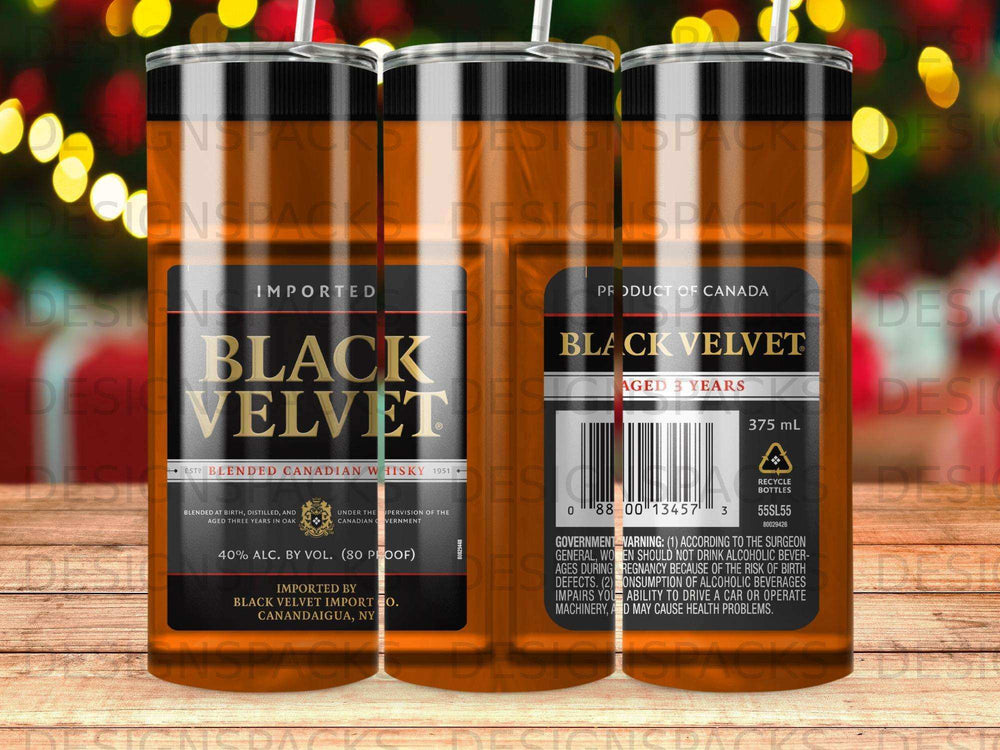 Black Velvet Canadian whisky bottle with label and details.