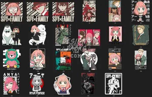 Spy x Family anime designs for DTF, DTG, embroidery, and tumbler wraps, print-ready PNG, PES, SVG