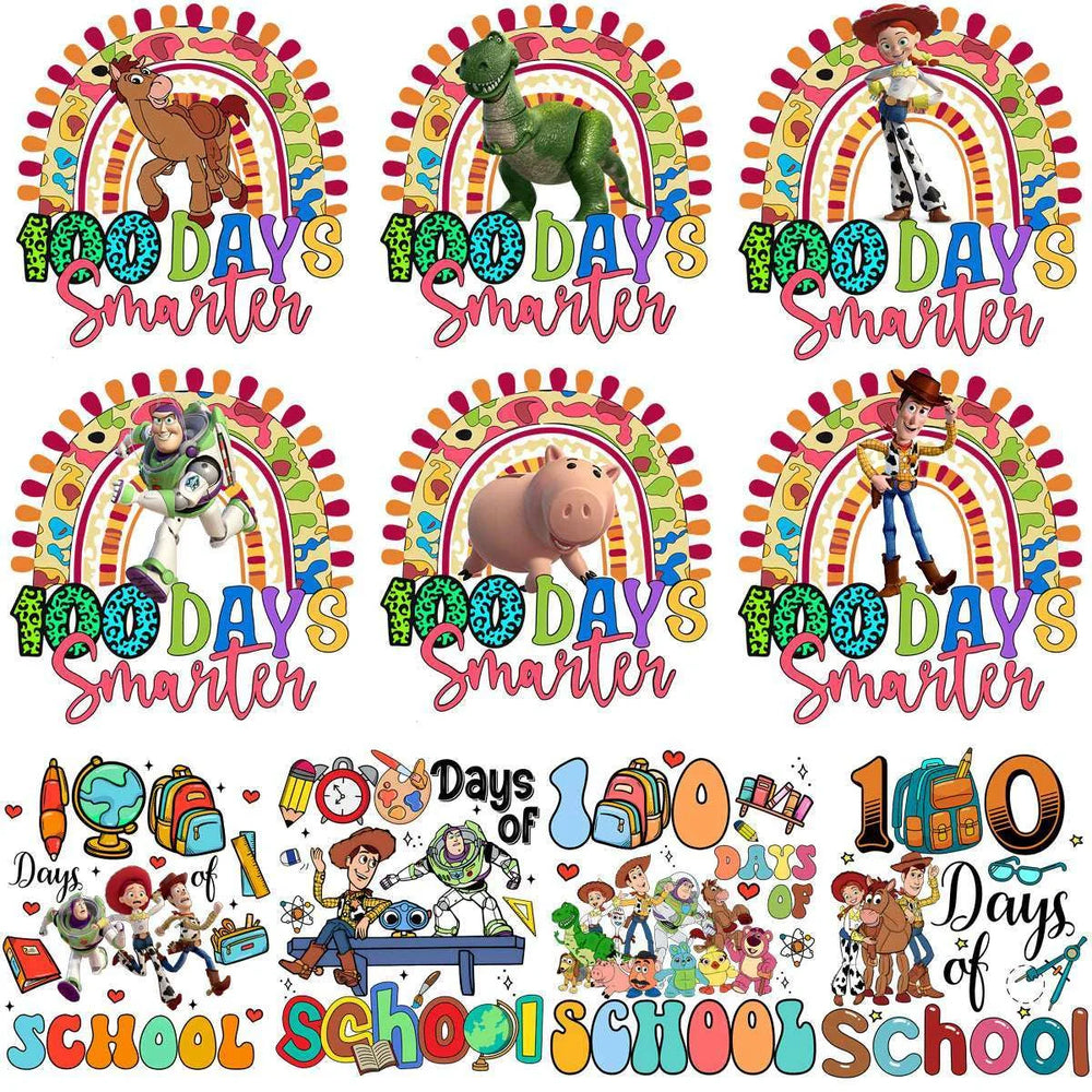 23 School 100 Days Toys Cartoons Story Designs Bundle PNG