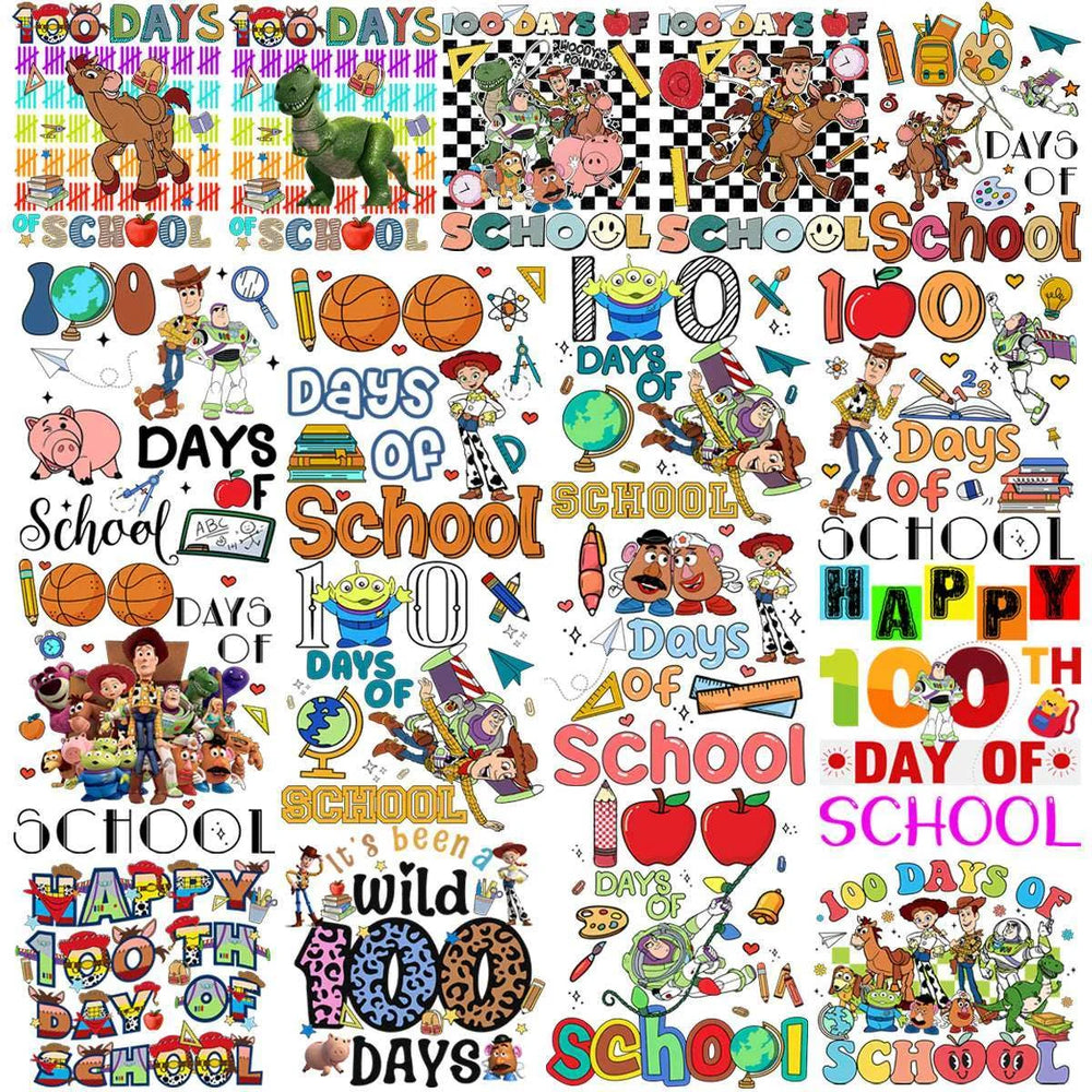 23 School 100 Days Toys Cartoons Story Designs Bundle PNG