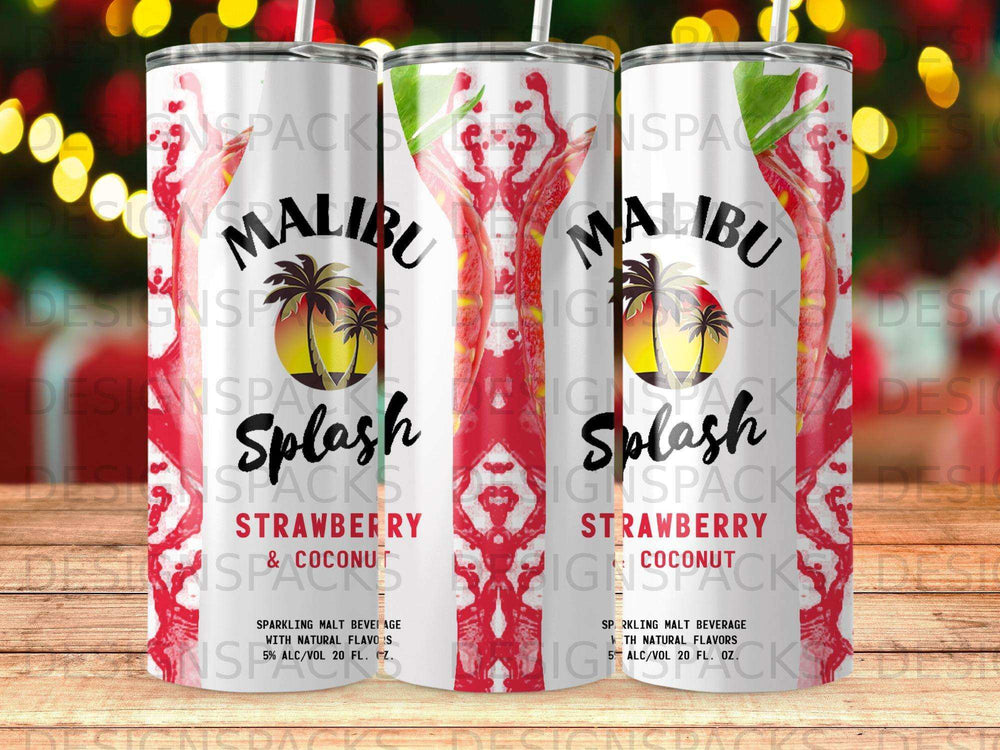 Three Malibu Splash Strawberry Coconut sparkling malt beverage cans.