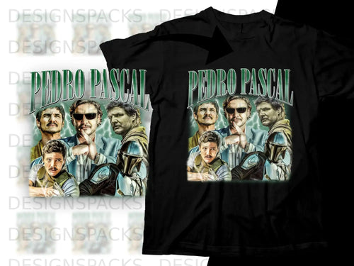 Pedro Pascal collage featuring Mandalorian and Last of Us characters.