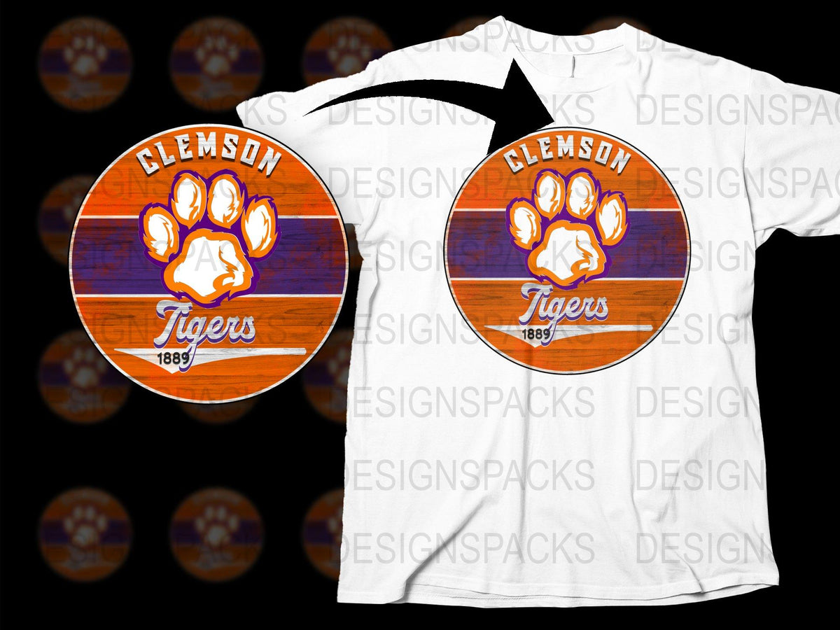 Clemson Tigers T-Shirt, Vintage Logo College Team, Orange Paw Print, Sports Fan Apparel, Unisex Graphic Tee