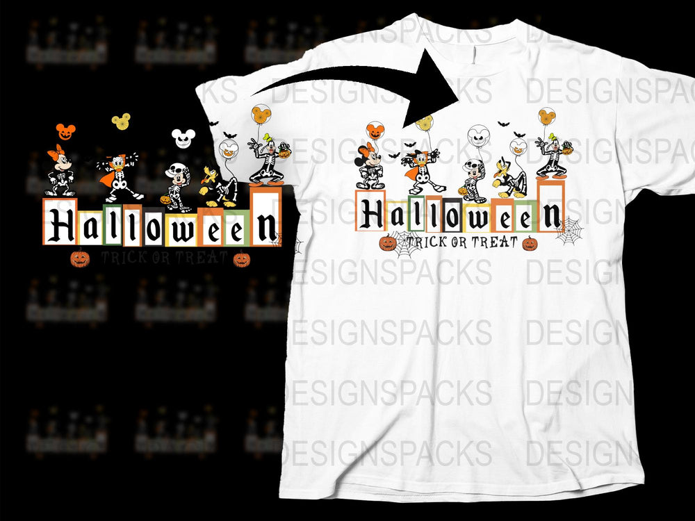 Halloween Trick or Treat T-Shirt, Cute Cartoon Ghosts and Pumpkins, Spooky Fun Kids Tee, Festive Fall Clothing, October Fashion