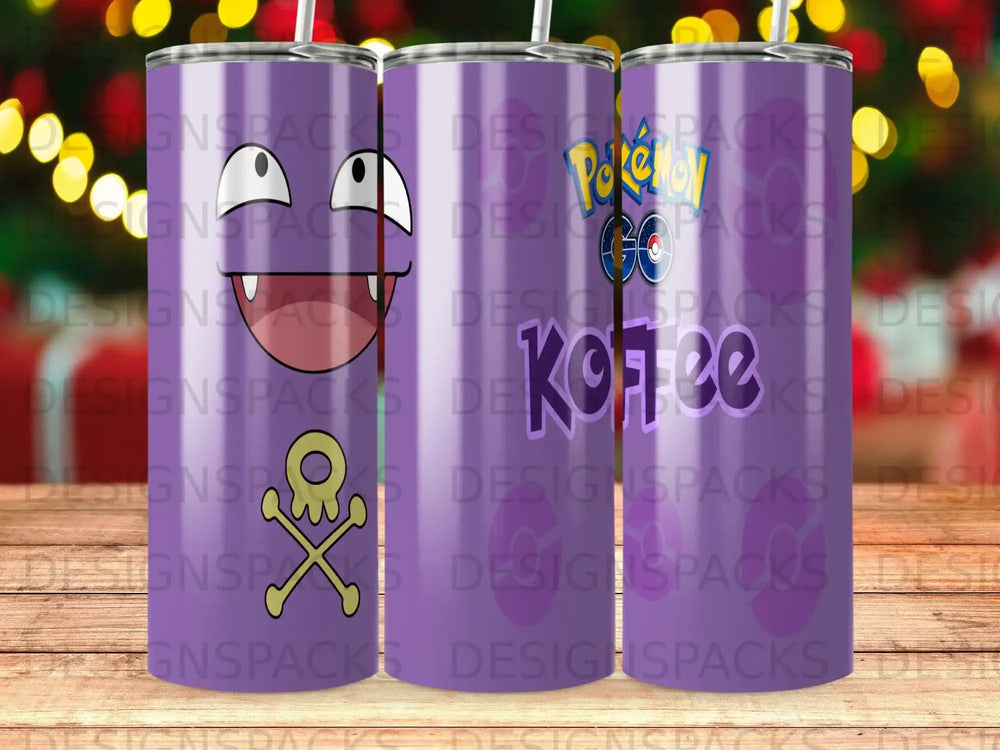 Tumbler with Pokemon Go characters and the word "Koffee".