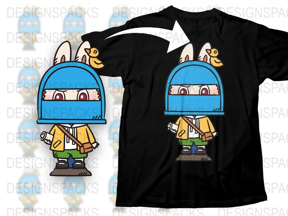 Cartoon Blue Hat Graphic T-Shirt, Cute Character Design, Unisex Casual Tee, Vibrant Fun Apparel for All Ages