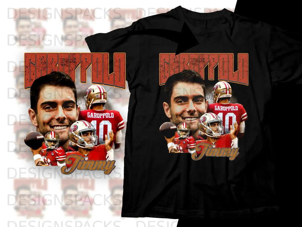 Jimmy Garoppolo 49ers portrait on black t-shirt.