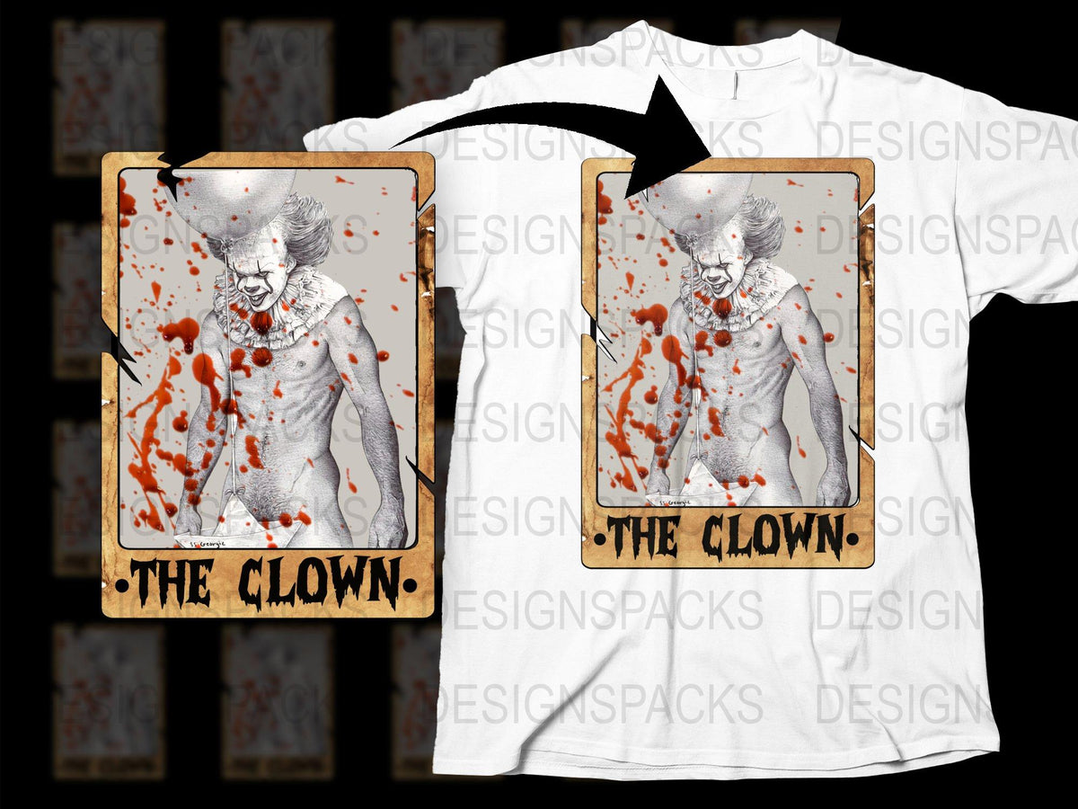 Scary Clown Graphic T-Shirt, Horror Movie Fan Tee, Blood Splatter Design, Creepy Clown Shirt, Unisex Horror Apparel