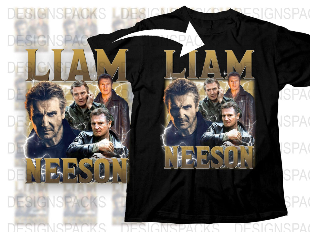 Liam Neeson Graphic T-Shirt, Movie Star Collage Tee, Action Film Fan Apparel, Unique Movie Buff Gift Idea