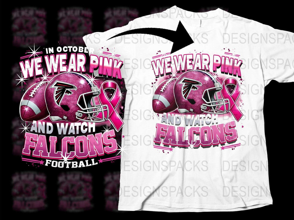 We Wear Pink Atlanta Falcons T-Shirt, October Football Fan Gear, Breast Cancer Awareness Tee