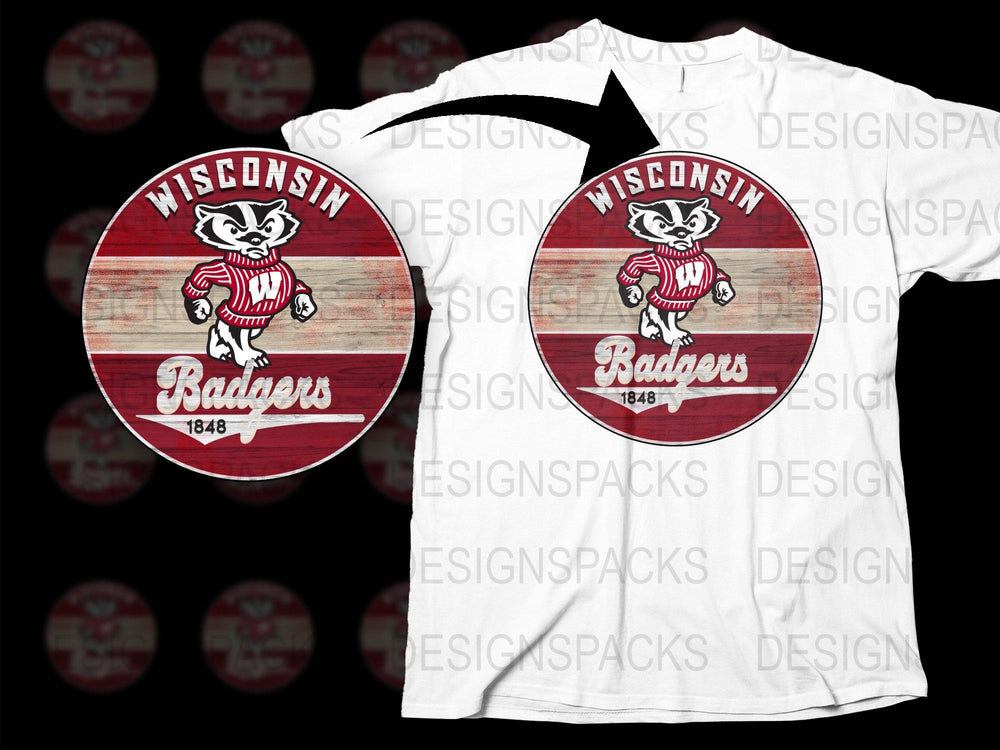 Wisconsin Badgers Vintage T-Shirt, Classic University Logo Tee, Red and White, 1848 Graphic, Sports Fan Apparel