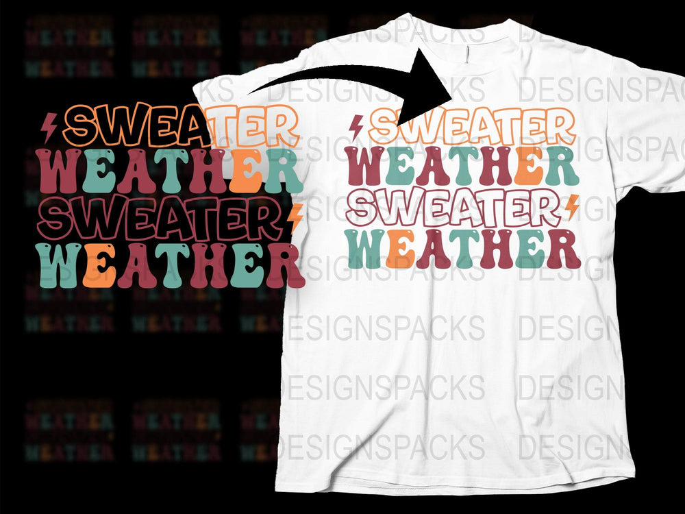 Colorful Sweater Weather Graphic T-Shirt, Casual Fall Fashion Tee, Unisex Statement Shirt