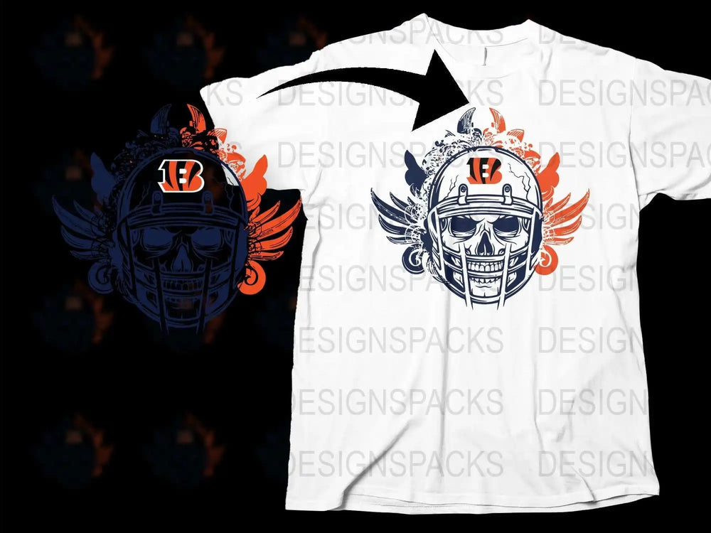 Graphic T-Shirt with Orange and Black Football Helmet Design, Sports Fan Apparel