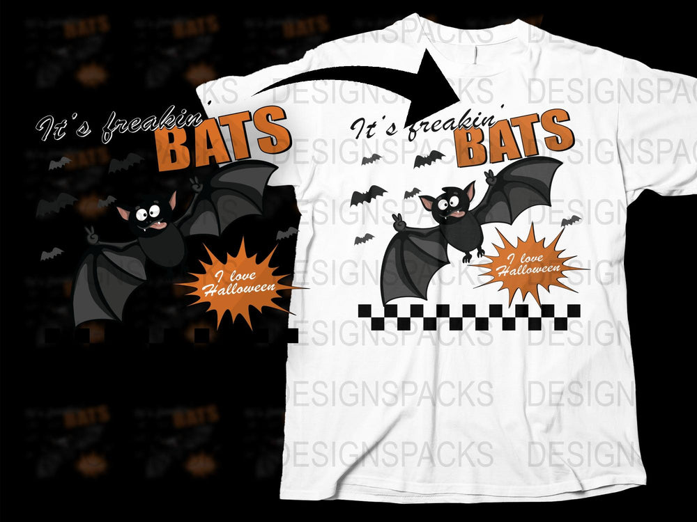 Halloween Bat T-Shirt, Cute Cartoon Bats Graphic Tee, 'I Love Halloween' Casual Top