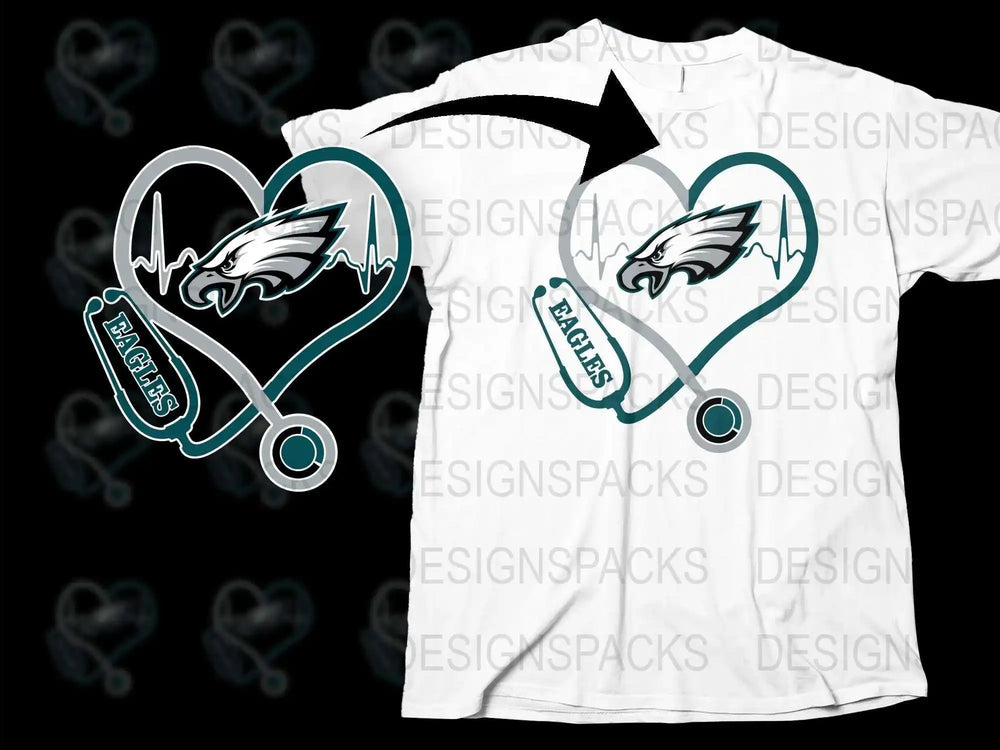 Philadelphia Eagles Stethoscope Heart T-Shirt, NFL Team Nurse Doctor Gift, Football Fan Apparel