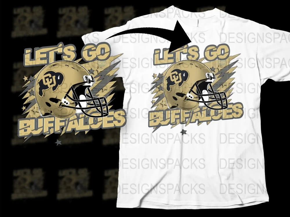 Let's Go Buffaloes Graphic T-Shirt, College Football Fan Apparel, Sports Team Tee, Yellow and Black Helmet Design