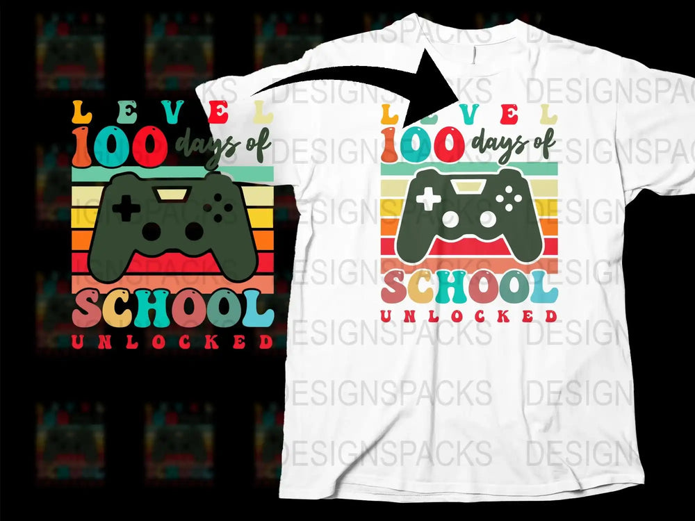 Level 100 School Unlocked T-Shirt, Gaming Controller Graphic Tee, Kids Gamer Back to School Shirt, Fun Colorful Design