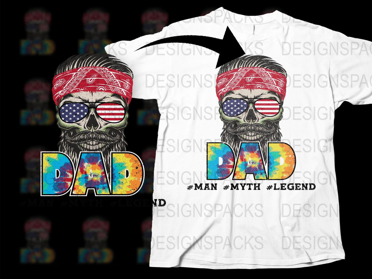 Patriotic Skull T-Shirt, Dad Man Myth Legend, American Flag Bandana, Unique Father's Day Gift, Cool Graphic Tee for Men