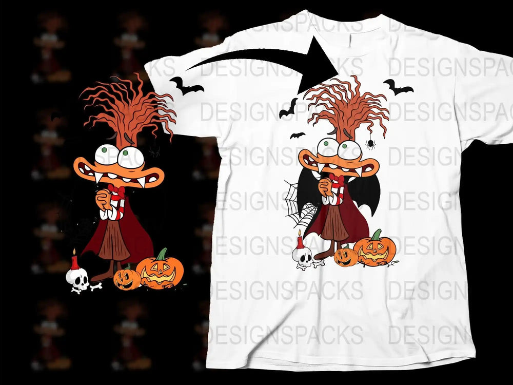 Halloween Witch Duck T-Shirt, Spooky Pumpkin and Bats Graphic Tee, Unique Fall Festival Apparel for All Ages