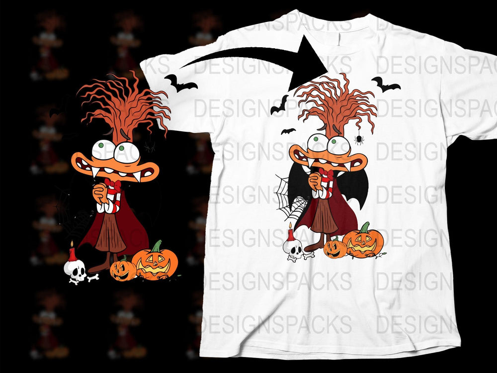 Halloween Witch Duck T-Shirt, Spooky Pumpkin and Bats Graphic Tee, Unique Fall Festival Apparel for All Ages