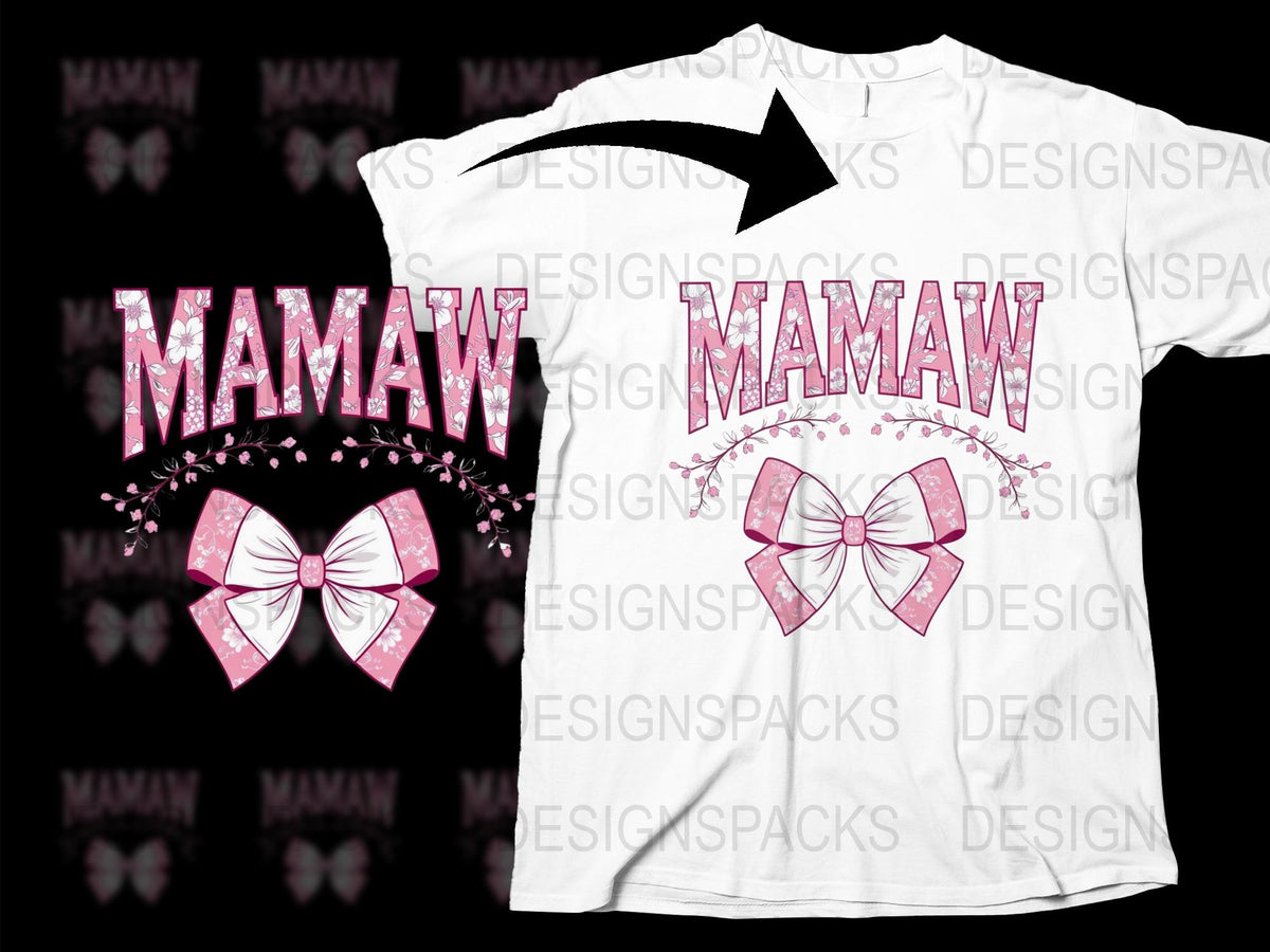 Mamaw T-Shirt with Pink Bow Graphic, Cute Grandmother Gift, Family Love Tee, Mother's Day Special