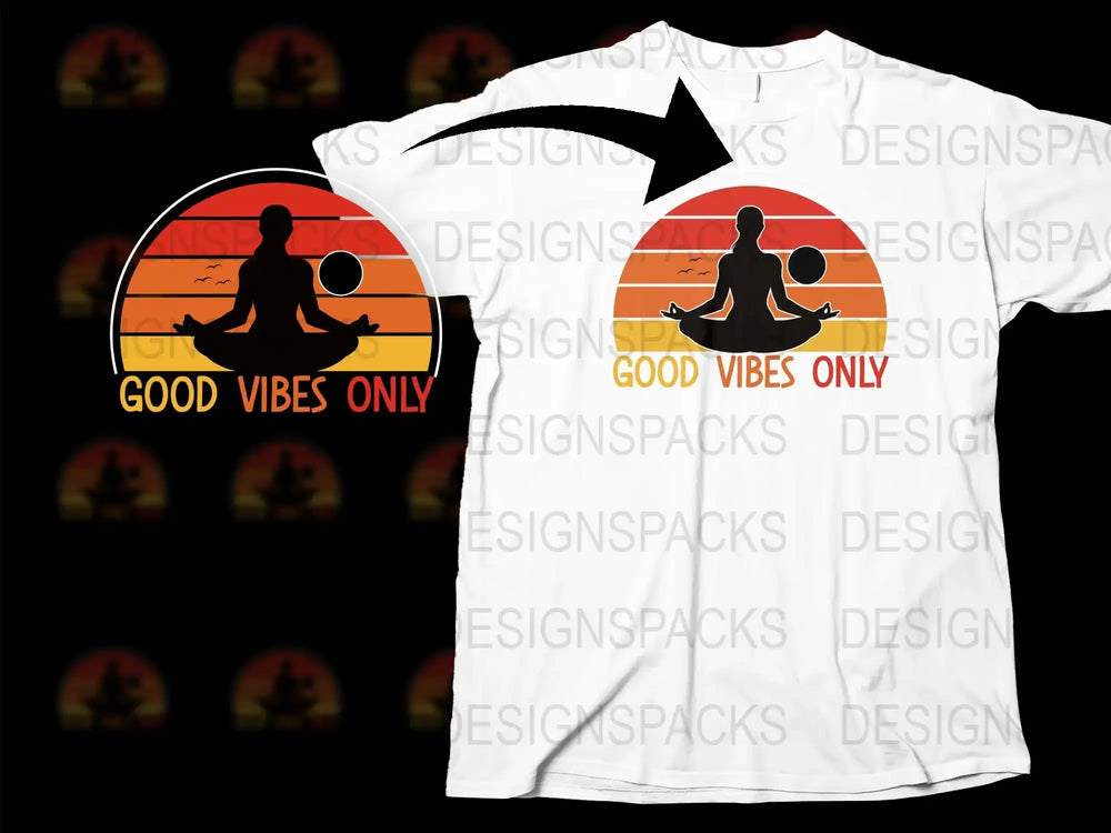 Good Vibes Only Yoga T-Shirt, Meditation Sunset Graphic Tee, Unisex Zen Apparel, Spiritual Clothing