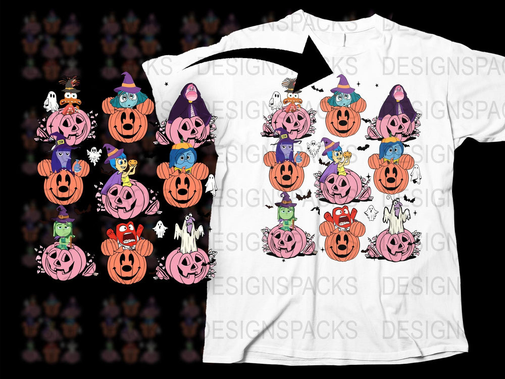 Halloween Pumpkin T-Shirt, Cartoon Ghosts and Witches Graphic Tee, Spooky Cute Casual Wear, Unisex Fall Festival Apparel.
