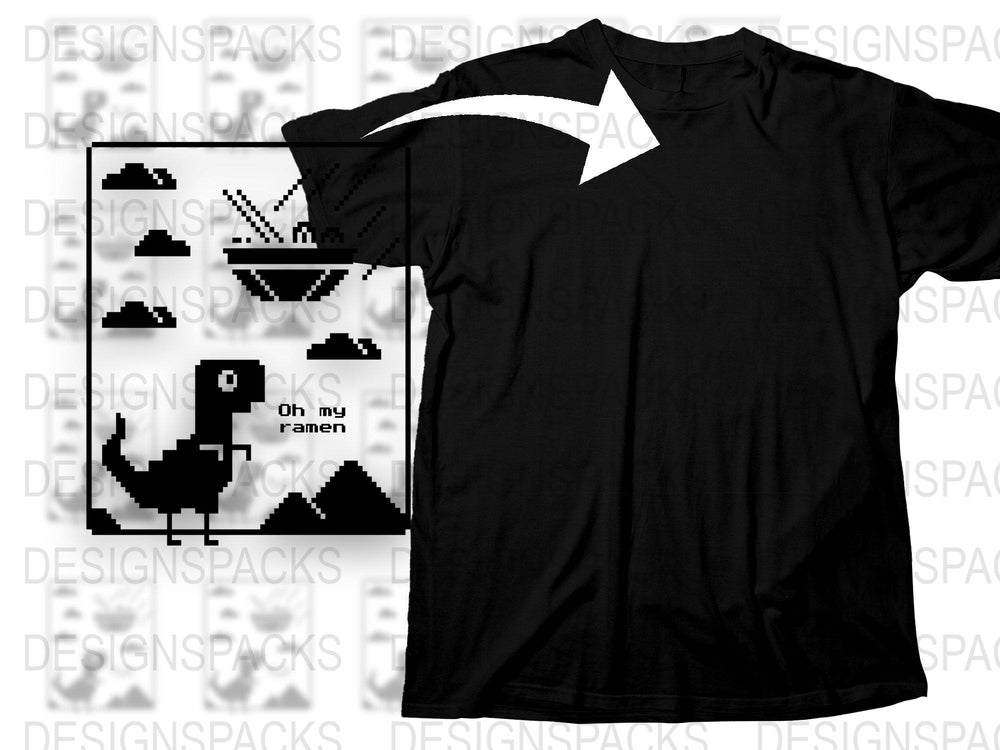 Black Graphic T-Shirt with Pixel Art Duck Eating Ramen, Unisex Casual Tee, Unique Geeky Apparel