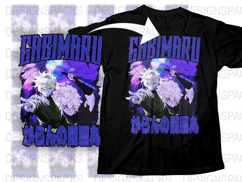 Unisex Black T-Shirt with Anime Character Design, Vibrant Purple Graphic Tee, Cool Otaku Fashion, Unique Anime Apparel