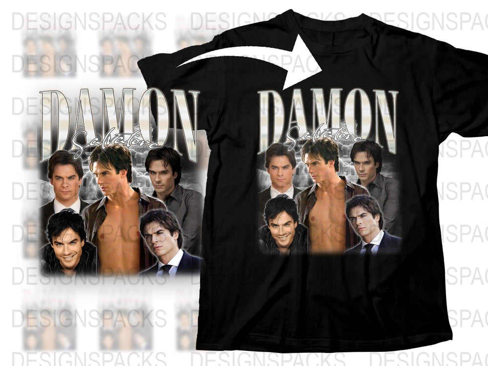 Damon Salvatore Collage T-Shirt, Vampire TV Show Graphic Tee, Fan Merch, Gift Idea for Series Fans