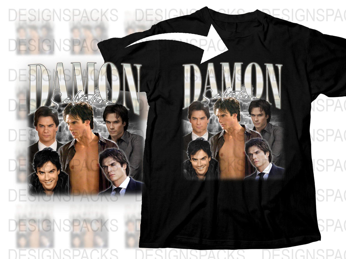 Damon Salvatore Collage T-Shirt, Vampire TV Show Graphic Tee, Fan Merch, Gift Idea for Series Fans