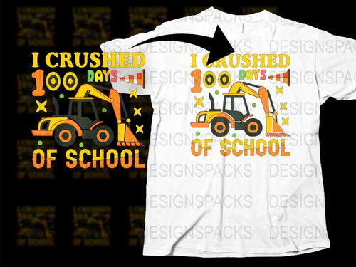 Kids 'I Crushed 100 Days of School' T-Shirt, Fun Back to School Shirt, Excavator Graphic, School Celebration Tee, Bright Colors, Unisex