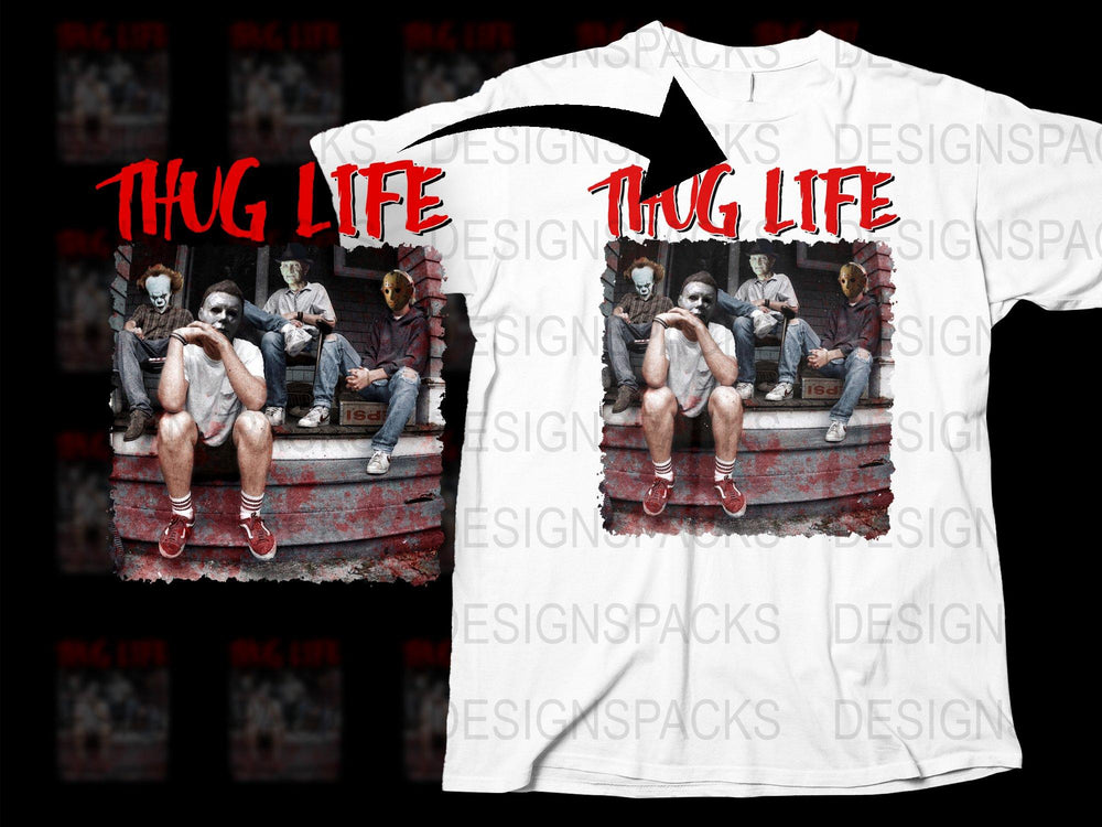 Thug Life Graphic T-Shirt, Urban Streetwear, Hip Hop Style Tee, Cool Men's Fashion, Bold Red and White Design