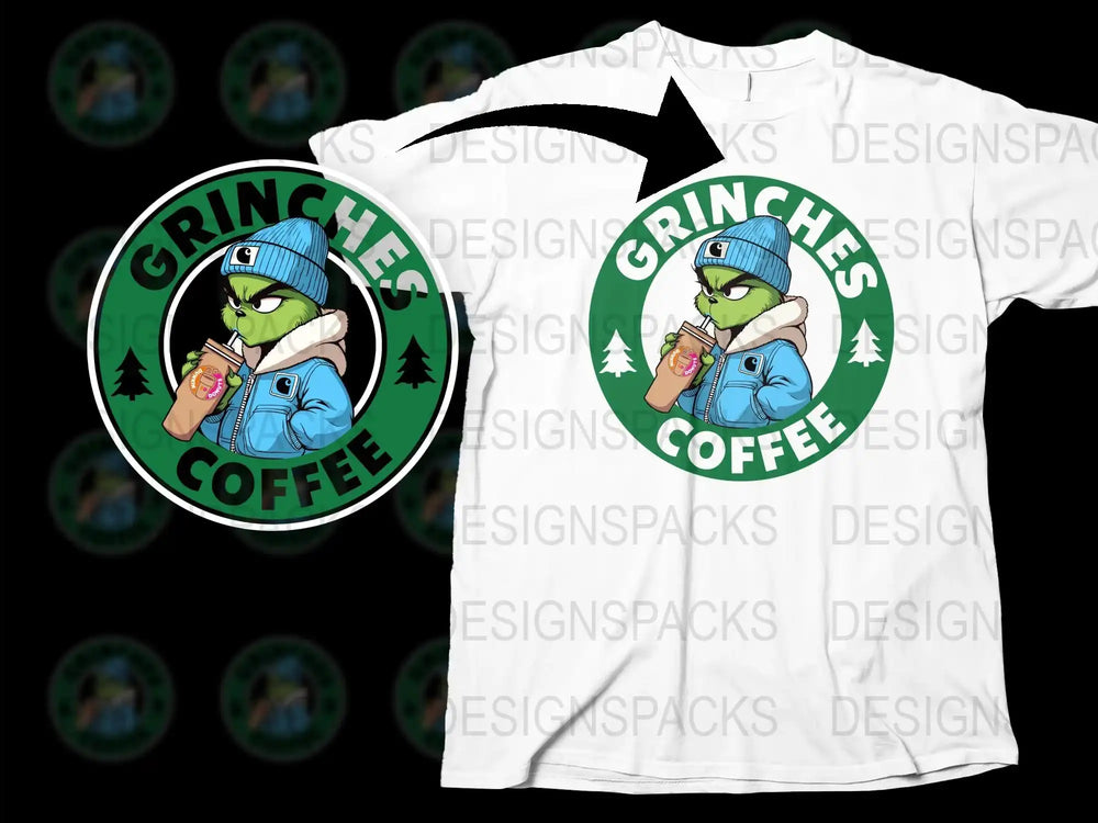 Grinches Coffee Graphic T-Shirt, Funny Christmas Tee, Holiday Casual Wear, Unisex White Shirt Gift