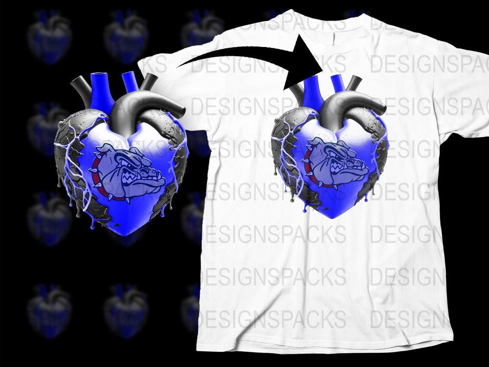 Graphic T-Shirt with Blue Heart Design, Urban Style, Cool Edgy Heart Illustration, Streetwear Fashion, Unisex Clothing