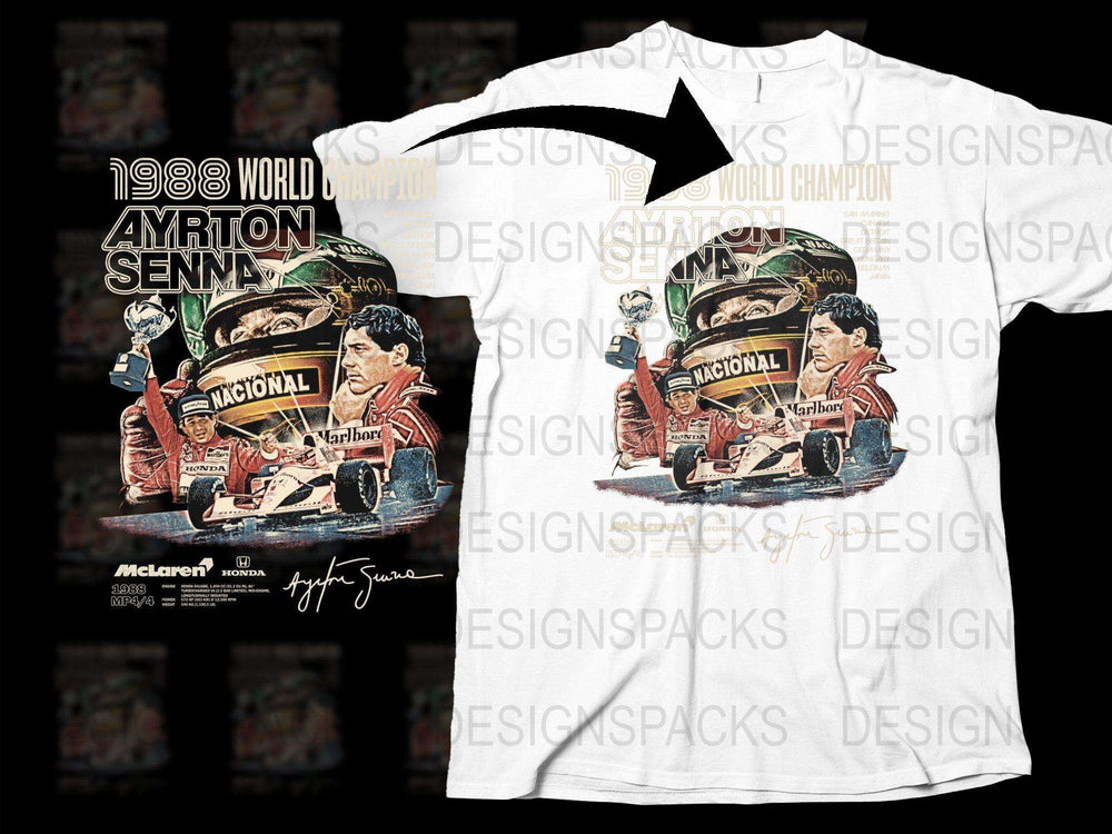 Vintage Ayrton Senna T-Shirt 1988 F1 World Champion McLaren Racing Tee