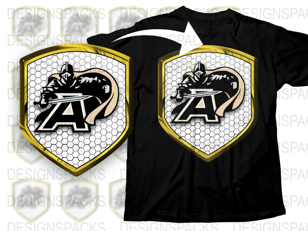 Black T-Shirt with Monogrammed Shield, Cat and Mouse Design, Unique Graphic Tee