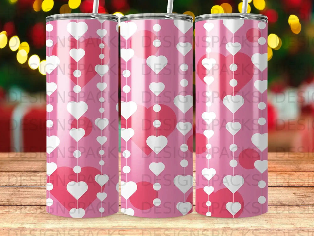 Pink Background White Hearts String Tumbler product type
