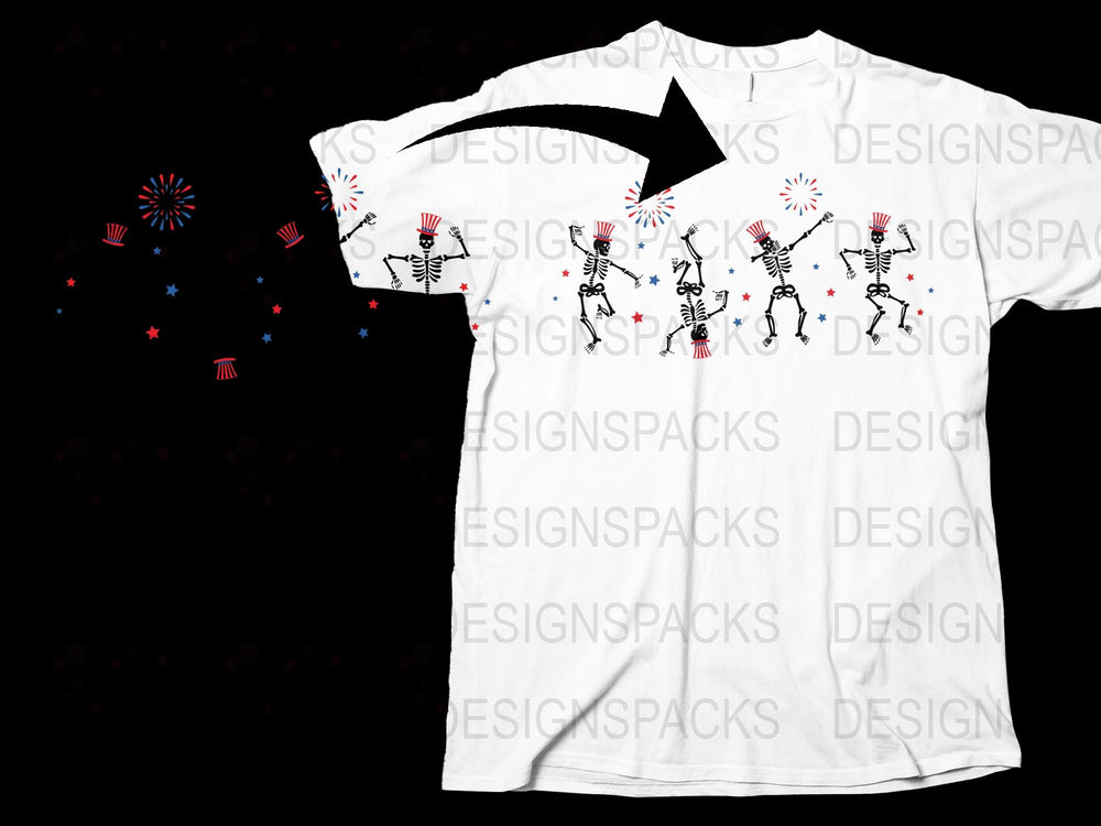 Dancing Skeleton T-Shirt, Unisex White Tee with Firework Print, Casual Summer Apparel