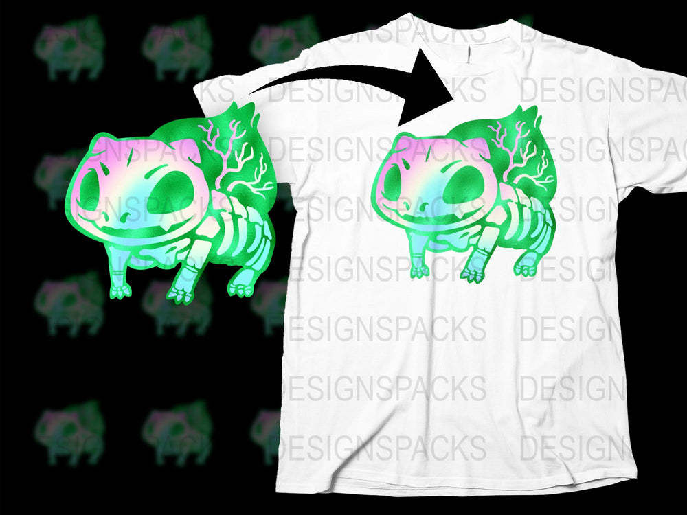 Neon Green Skeleton Frog T-Shirt, Unisex Glow-in-the-Dark Graphic Tee, Unique Amphibian Shirt for All Ages