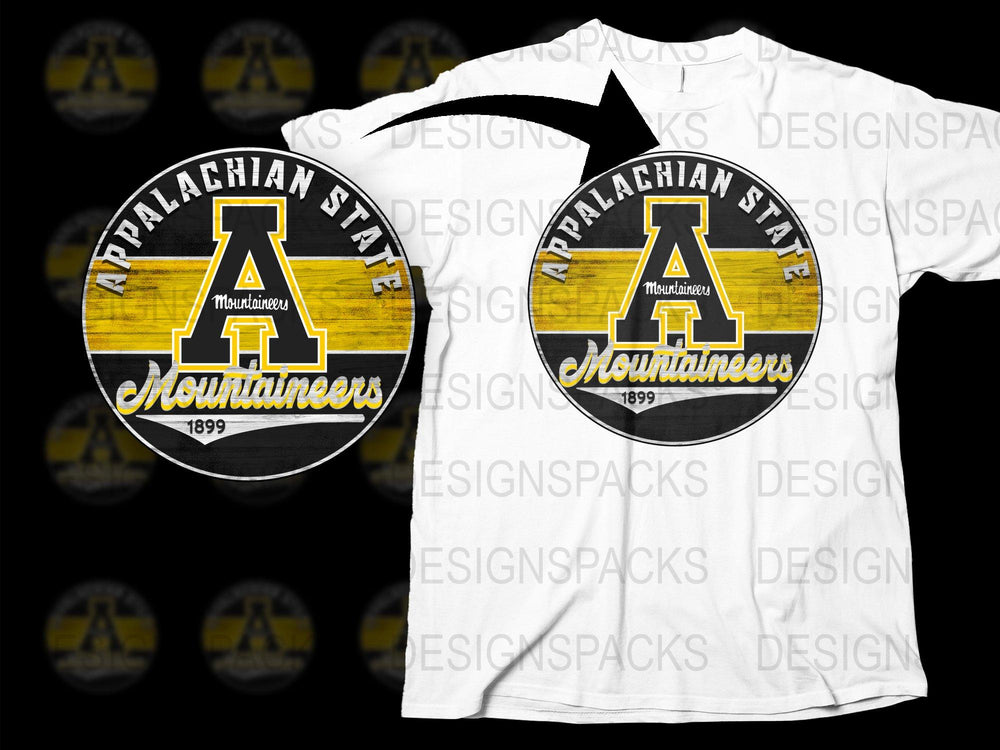 Appalachian State Mountaineers T-Shirt, Vintage Logo, College Apparel, Sports Fan Gear, 1899, White and Yellow Tee