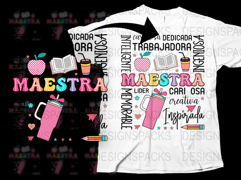Colorful Teacher T-Shirt, Maestra Spanish, Leader, Creative, Inspiring, Women's Fashion Tee, Educator Gift, Unique Teacher Apparel