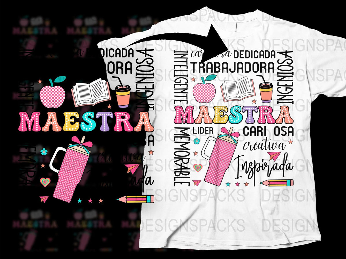 Colorful Teacher T-Shirt, Maestra Spanish, Leader, Creative, Inspiring, Women's Fashion Tee, Educator Gift, Unique Teacher Apparel
