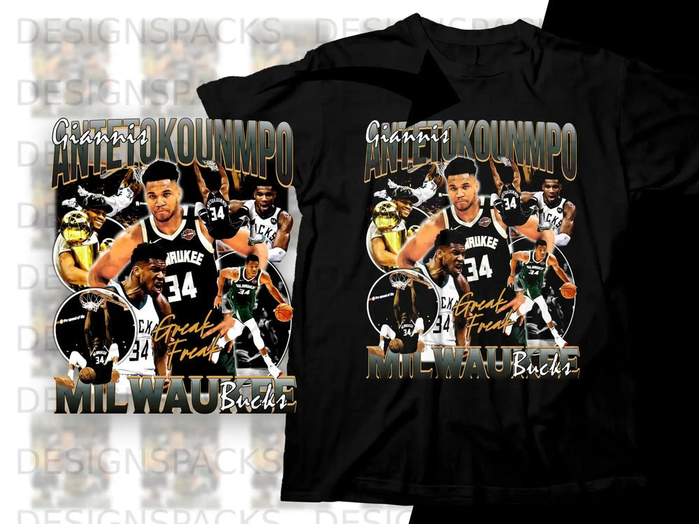 Giannis Antetokounmpo "Greek Freak" Milwaukee Bucks basketball t-shirt design.