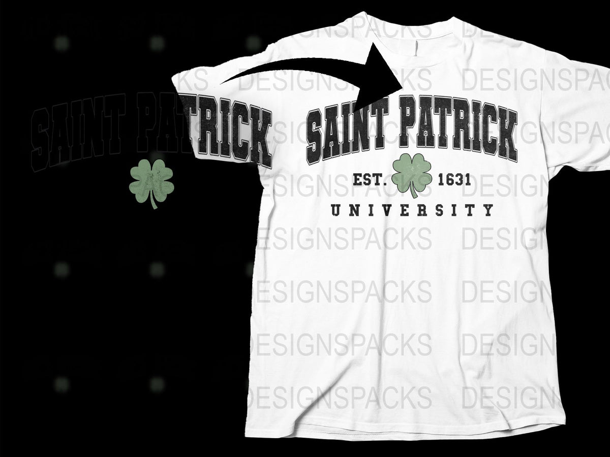 Saint Patrick University T-Shirt, Vintage Style Tee, College Shamrock Graphic, Est. 1631, Irish Pride Shirt